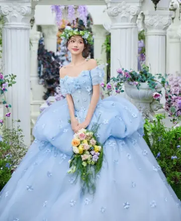 Dreamy Pale Blue A-Line Strapless Applique Corset Maxi Birthday Dress Evening Dress RS381
