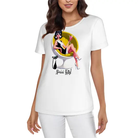 Retro Cocktail Bitches Atomic Cat in Pearls T-shirt