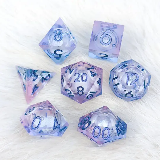 Dreamy Periwinkle Liquid Core Sharp Edge Resin DnD Dice Set