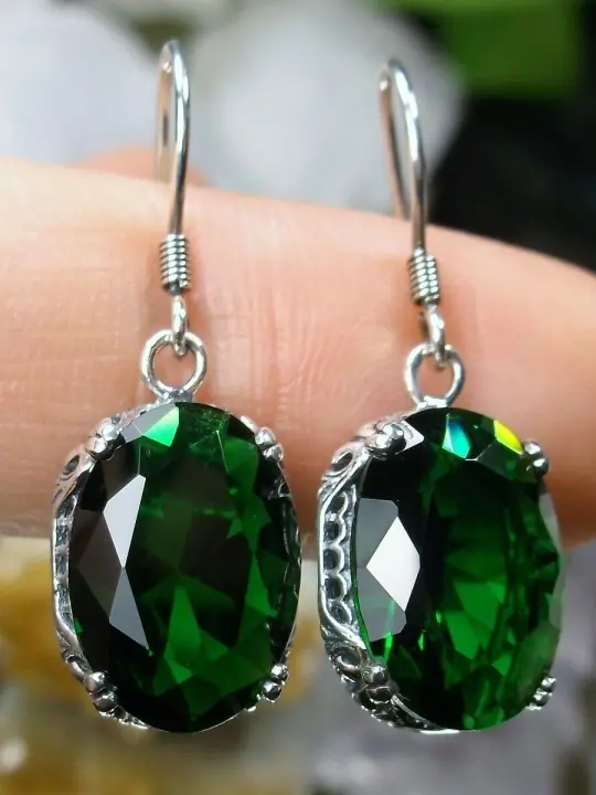 Emerald Green Earrings, Vintage Edwardian Jewelry #E70