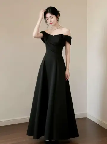Minimalist Black Prom Dress ,A-Line Bateau Elegant Maxi Evening Dress RS1025