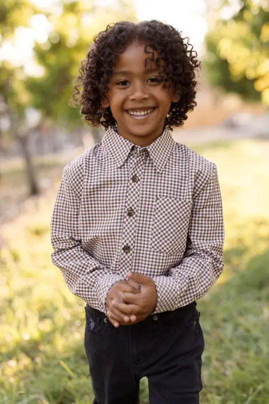 Boys John Shirt in Brown Gingham