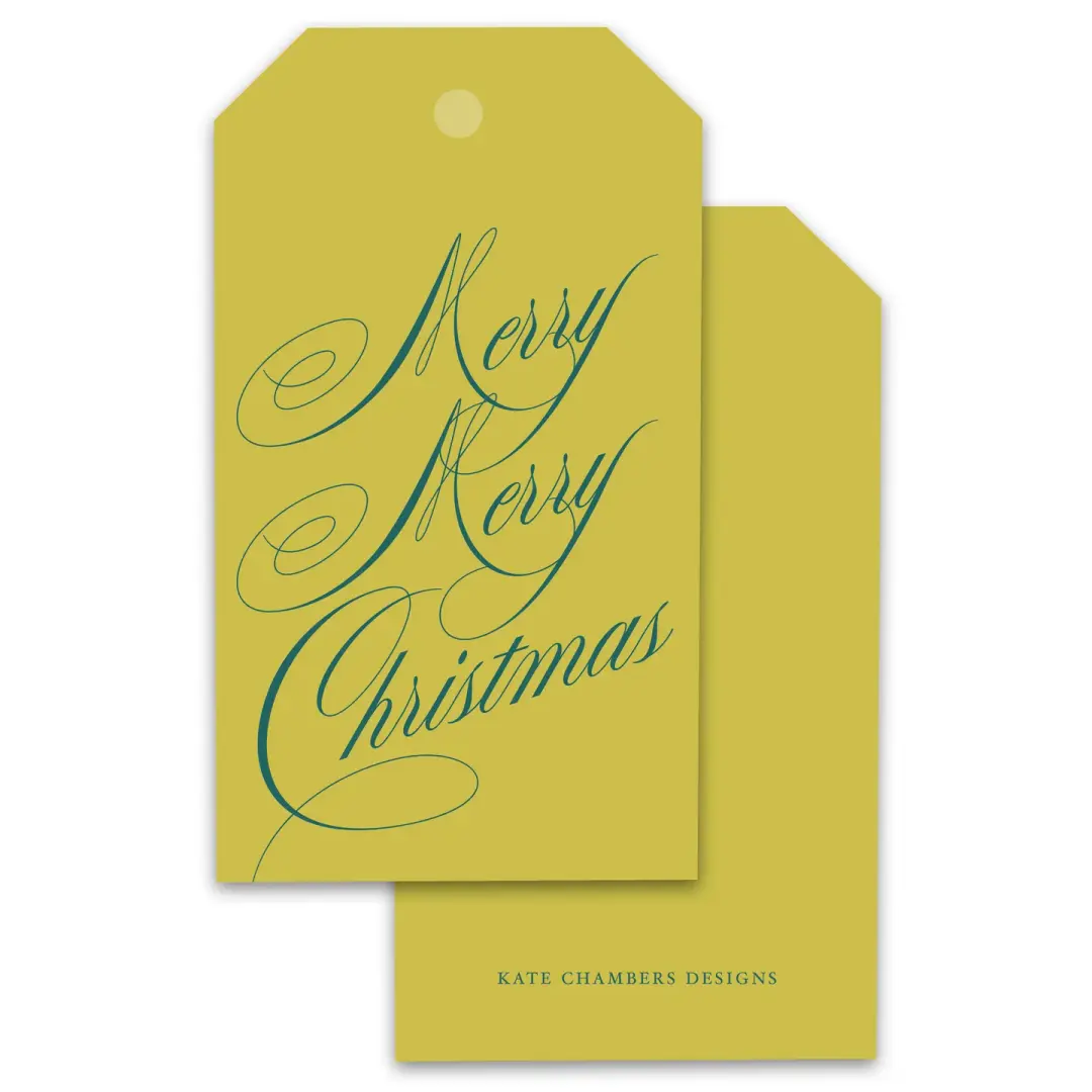 Chartreuse & Teal Merry Merry Christmas Holiday Gift Tags, Set of 12