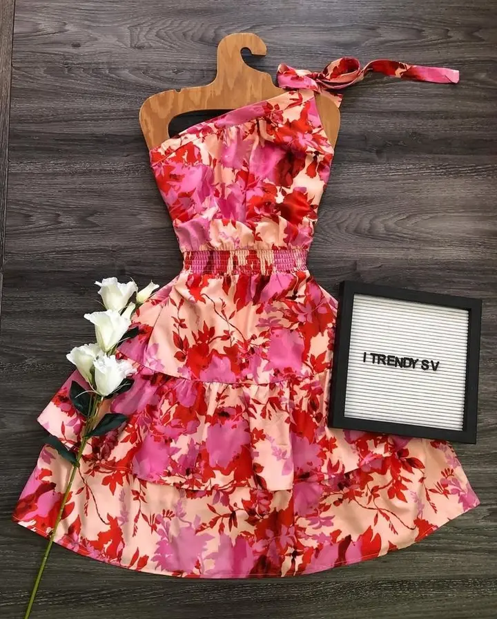 Floral asymmetrical neckline slim waist short skirt homecoming dress R3231