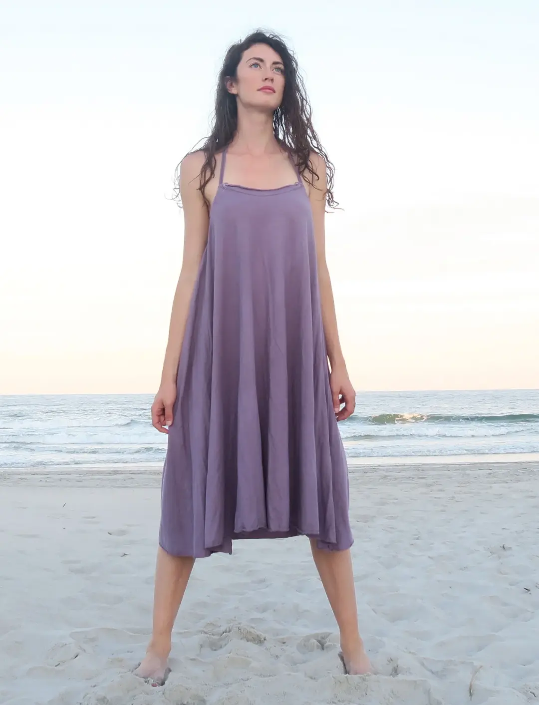 Drawstring Halter Wanderer Below Knee Dress