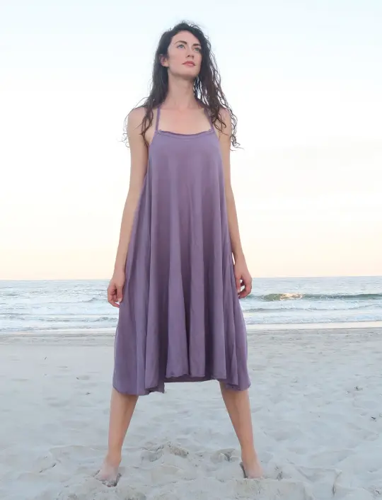 Drawstring Halter Wanderer Below Knee Dress