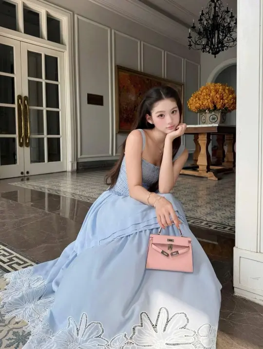 Clean Applique Women's Prom Gown Pale Blue Maxi Evening Dress Birthday Dress — Fall Outfit 2026 New  RS3426