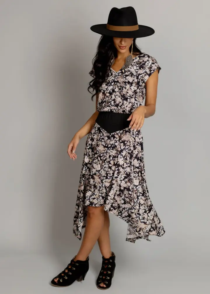Fenly Dress in Black Garden Floral