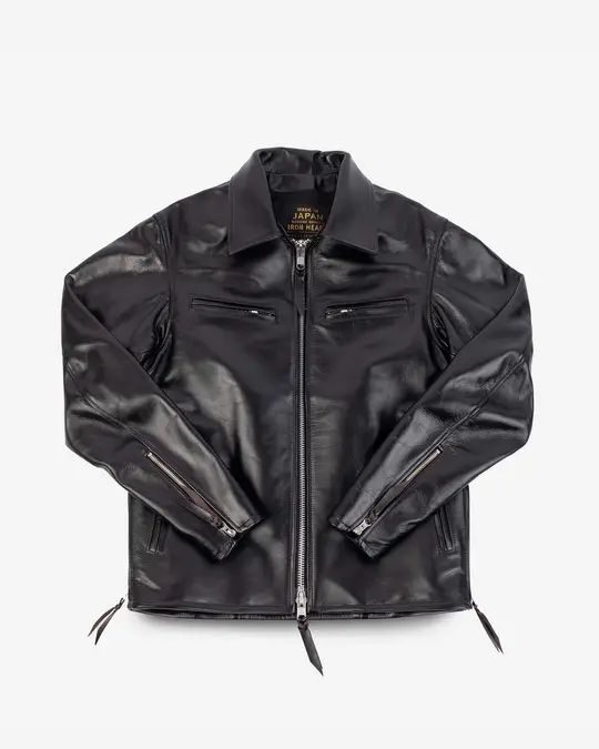 Japanese Horsehide Rider’s Jacket with Collar - Black (Tea-Core Dyed)