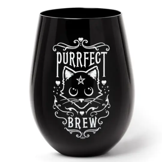 Purrfect Brew Stemless Glass in Glossy Black 17.6oz