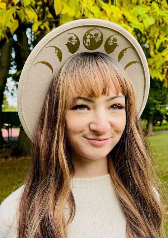 Cream Moon Phase Vegan Felt Wide Brim Hat