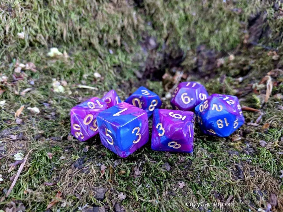 Deviant Dice Set – 7-Piece Pearly Blue Purple Marbled Polyhedral DnD Dice