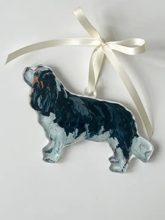 Cavalier King Charles tri Acrylic Christmas Dog Ornament
