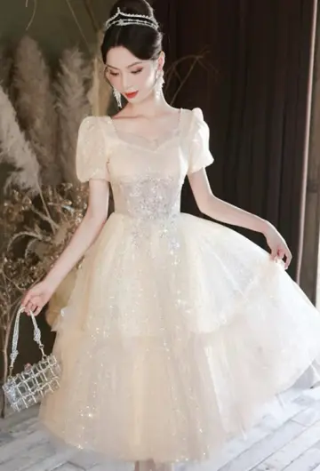 Charming Ivory Beaded A-line Square Corset Maxi Birthday Dress Evening Dress RS500
