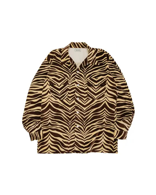 The Real McCoy's MS25108 Printed Velour Open-Collar Shirt Zebra Print