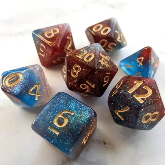 Elemental Magic Dice Set – 7-Piece Red White Blue Shimmer DnD Dice