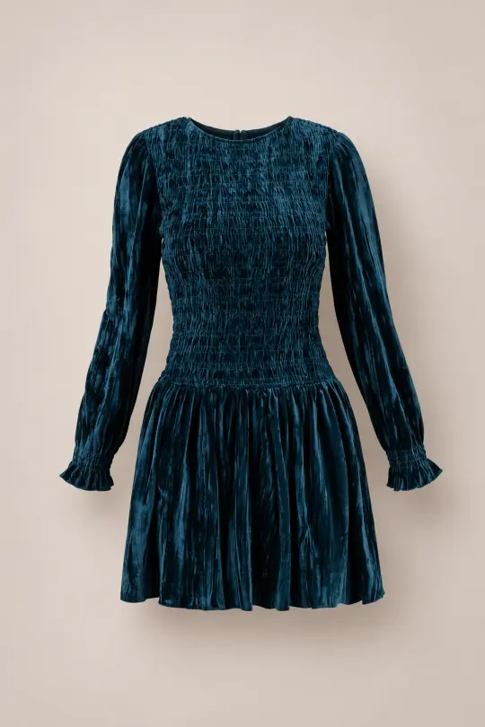 Lena Dress in Dark Teal Velvet