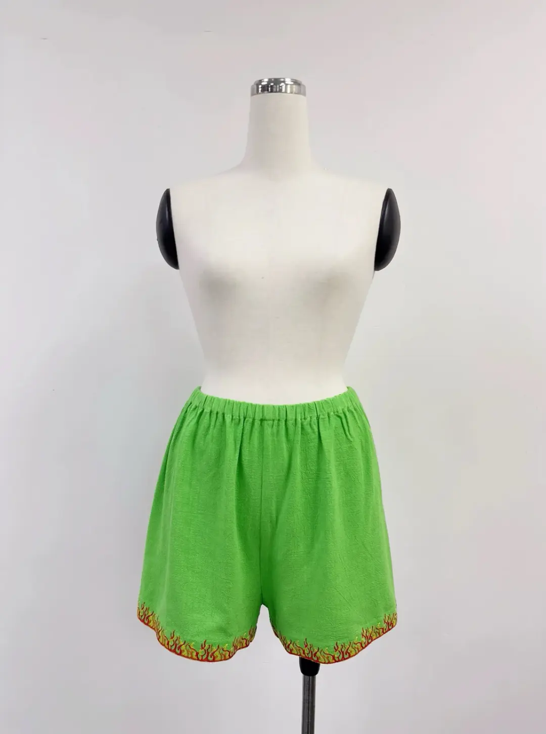 SAMPLE #395 - S Soft Linen Flaming Pull On Shorts - Lime Green
