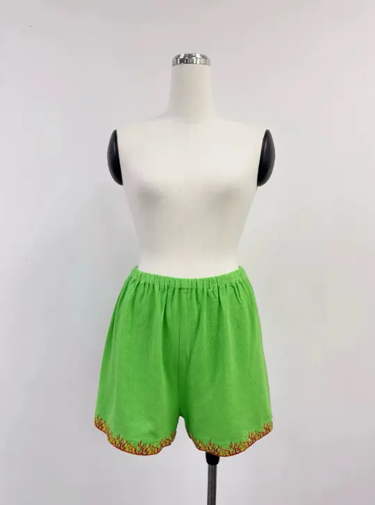 SAMPLE #395 - S Soft Linen Flaming Pull On Shorts - Lime Green
