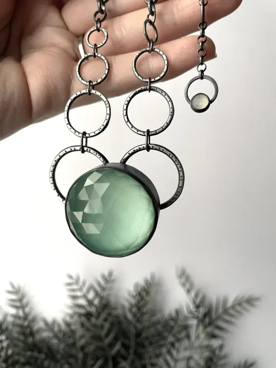 Quartz Crystal Ball Glowing Blue Necklace