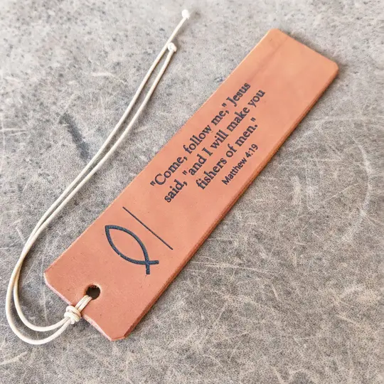 Ichthys Leather Bookmark | Personalized Christian Bible Verse Bookmark