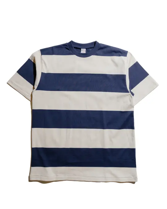 Warehouse Lot. 4108 S/S 4in Border T Navy/Kinari