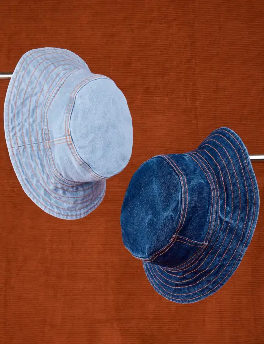Wide Brim Bucket Hats - Indigo Denim