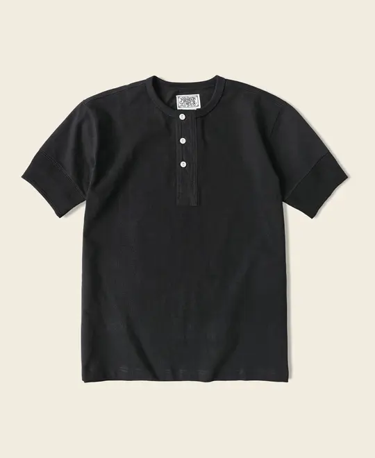 Vintage Short Sleeve Henley T-Shirt - Black
