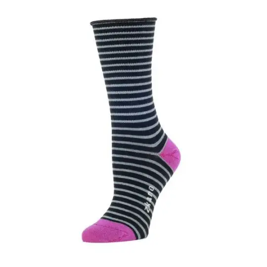 Rose Roll Top Stripe Slouch Sock in Black