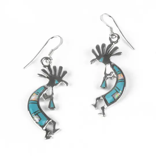 Turquoise & Opal Kokopelli Earrings