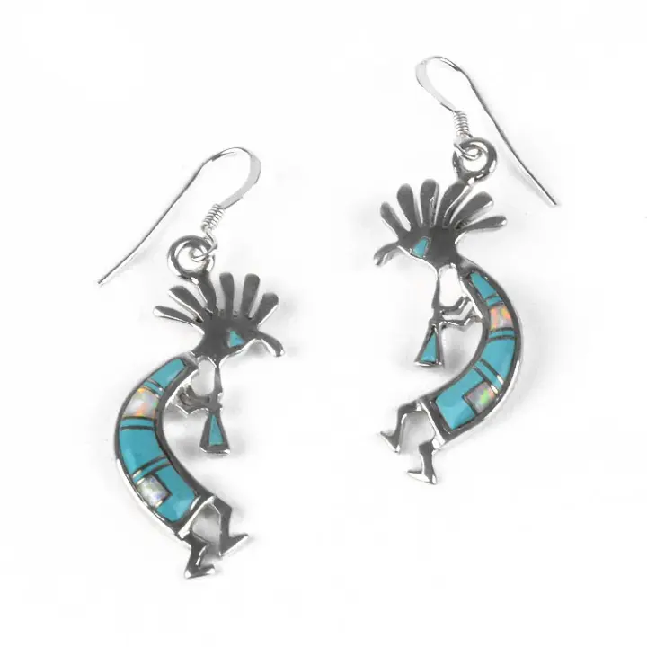 Turquoise & Opal Kokopelli Earrings
