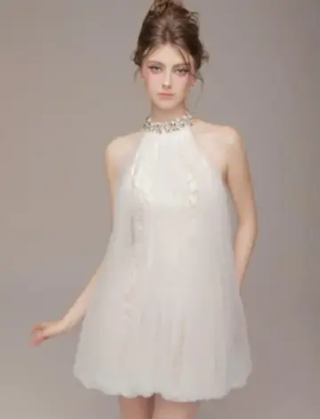 White halter neck temperament straight flower bud skirt short skirt homecoming dress R4807