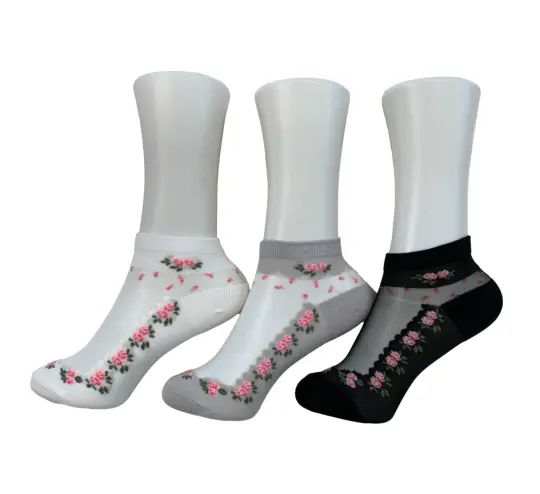 Women's cotton blend see-through ankle socks - Flower (3 colors)