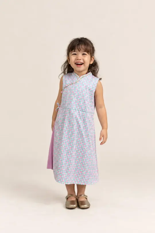 Wrap Cheongsam - Pink Teal Mosaic