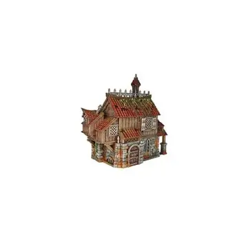 Fully painted 28mm 3D-printed town house with iron roof cresting and spire — tabletop RPG terrain for D&D, Pathfinder & wargaming