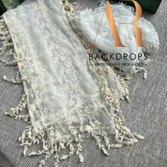Oksana vintage lace wrap with tassles