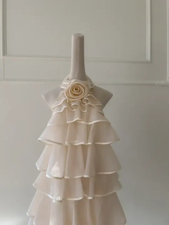 Champagne color halter neck straight cake cute short skirt homecoming dress R5003