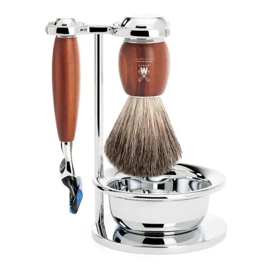 MÜHLE VIVO 4 Pc. Shaving Set, Pure Badger Brush & Gillette® Fusion™ Razor, Plum Tree