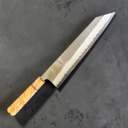 Hatsukokoro Shinkiro Aogami Super Kurouchi Damascus Kiritsuke Gyuto 240mm