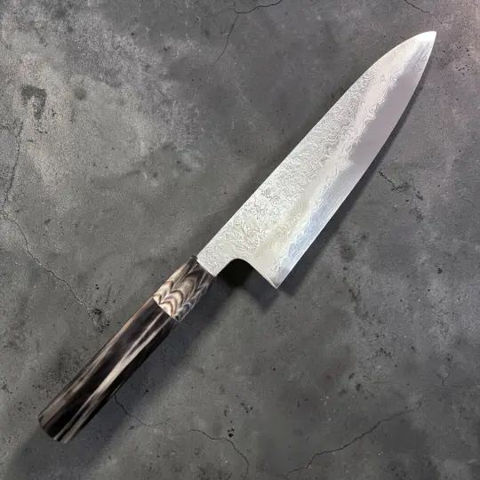 Masuda Yoshihide Blue #1 Damascus Gyuto 190mm with Solid Buffalo Horn Handle