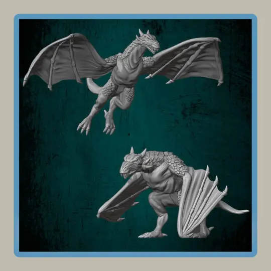 render of 28mm miniature wyverns