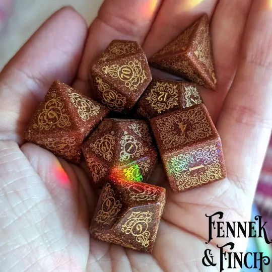 Garden Gate Goldstone Gemstone Dice Set – 7-Piece DnD Dice | Fennek & Finch