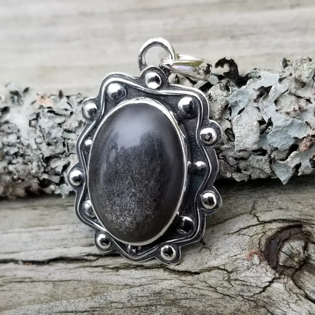 Reina - Sheen Obsidian Pendant in Sterling Silver