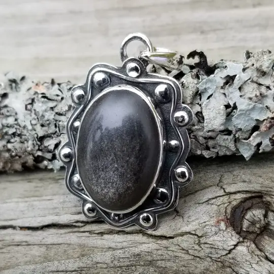 Reina - Sheen Obsidian Pendant in Sterling Silver