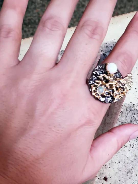 Copper & Silver Handmade Ring with Moonstone
