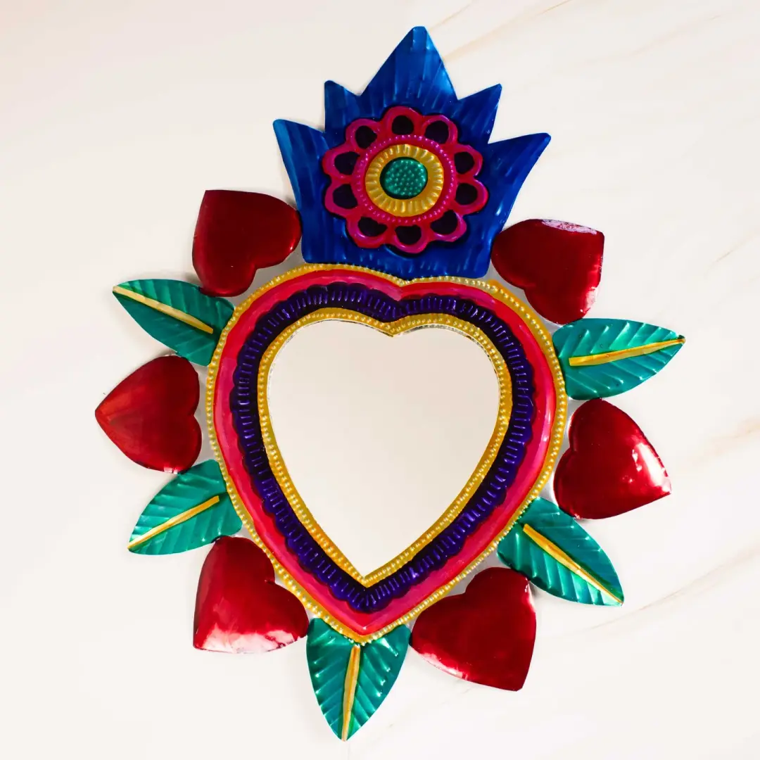 XL Mexican Milagro Tin Heart with Mirror