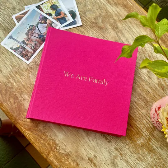 Pink Family Photo Album – ‘We Are Family’ in Gold Foil