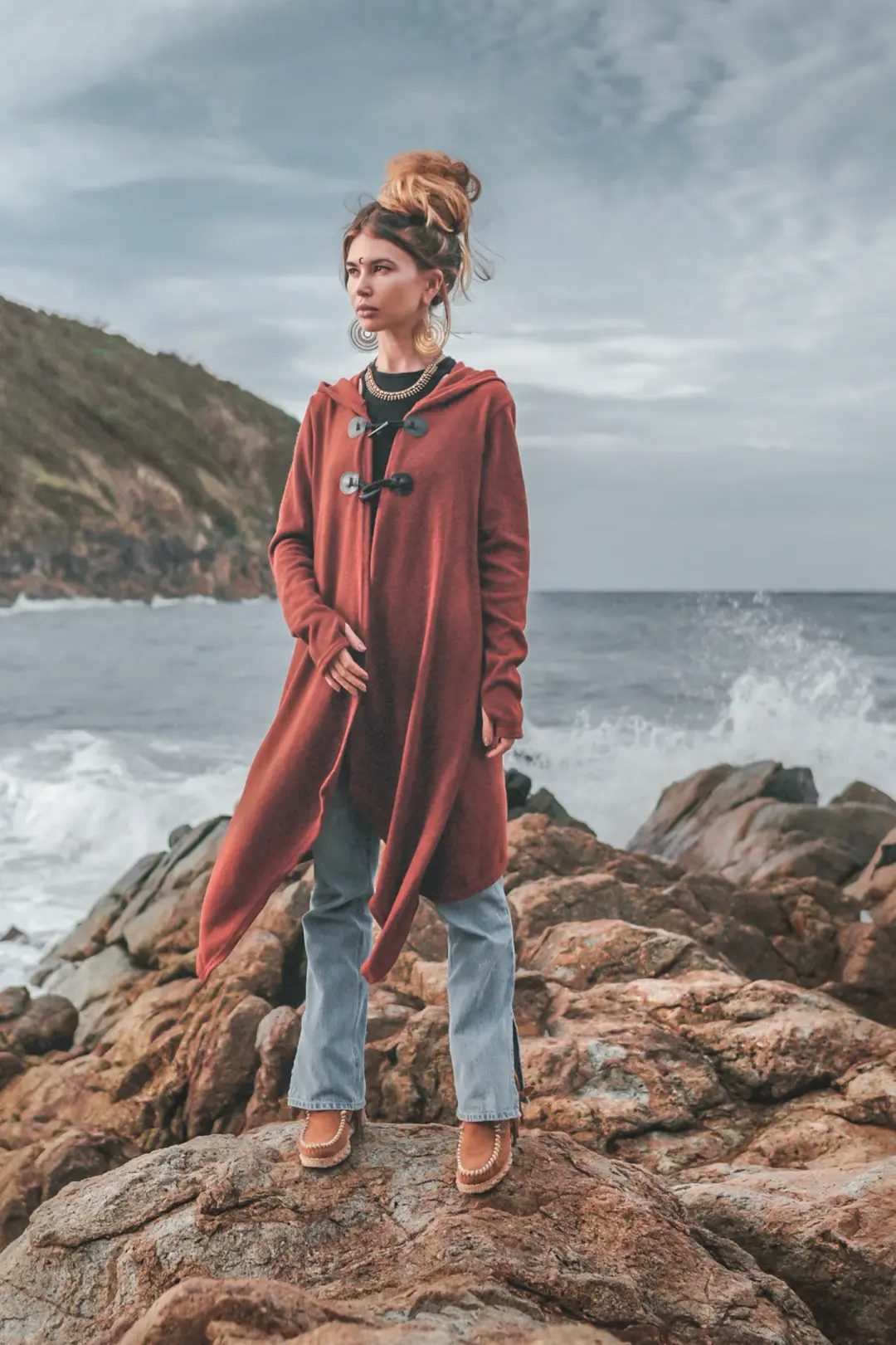 Hooded Cardigan Kala Acana Brick