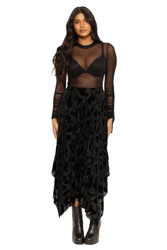 Burned Velvet Cats Handkerchief Skirt