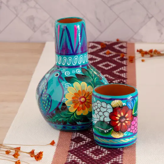 Xalitla Clay Garafe and Glass Set